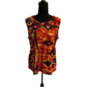 Chicos Size 2 Womens Large L Sleeveless Lined Top Artsy Orange